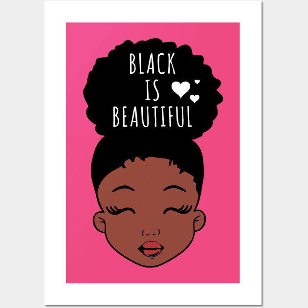 Black is Beautiful, Hearts, African American Girl, Black Girl Magic Wall Art by UrbanLifeApparel